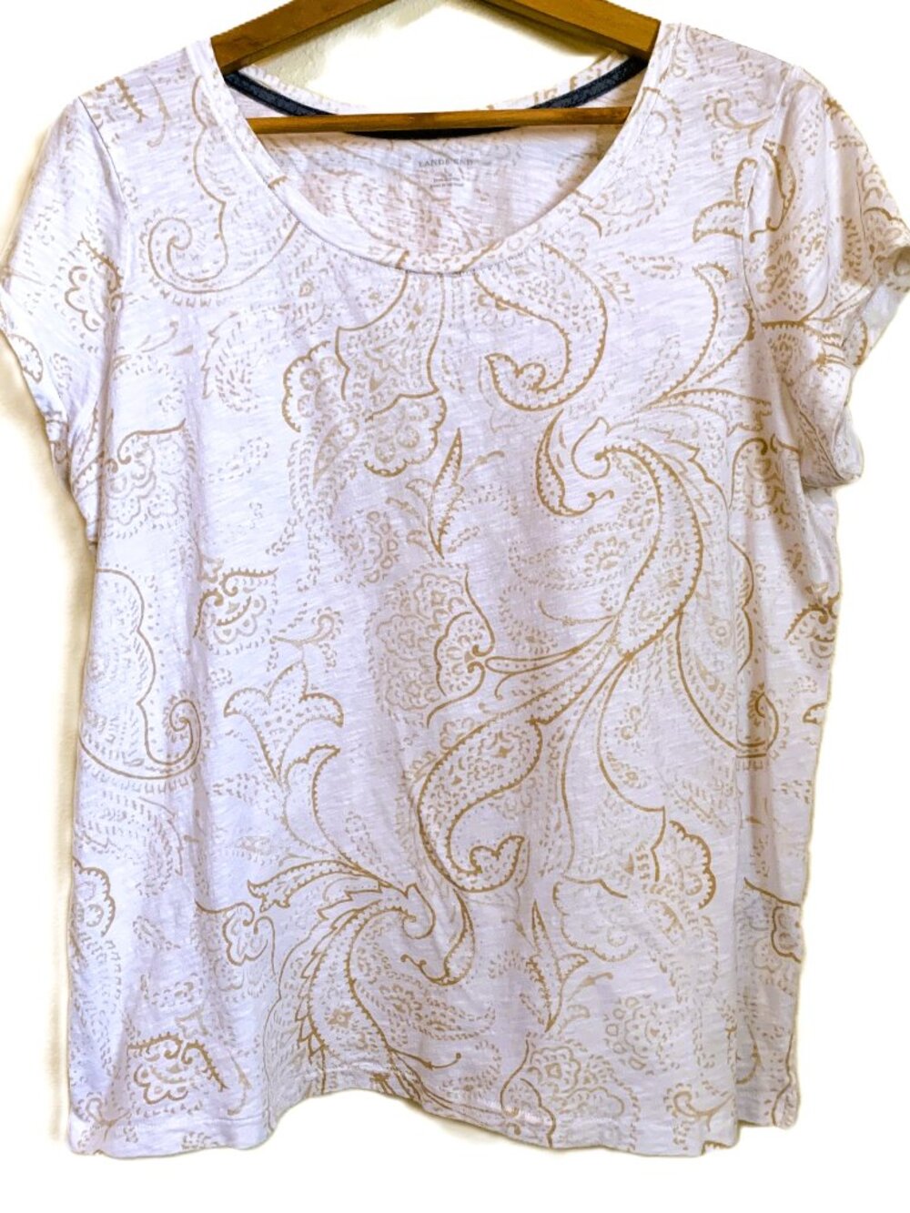 Lands' End 100% Cotton Tee with Gold Abstract Print | Women's Size L